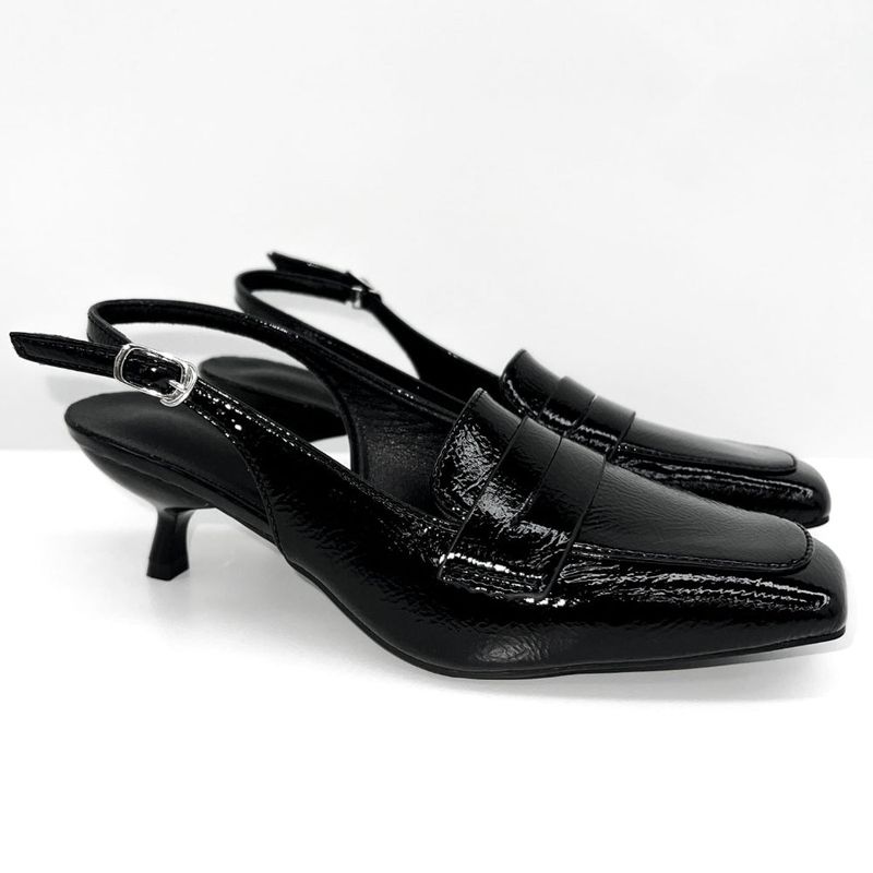Black Enamel Semi Square Geek Chic Slingback (Black)