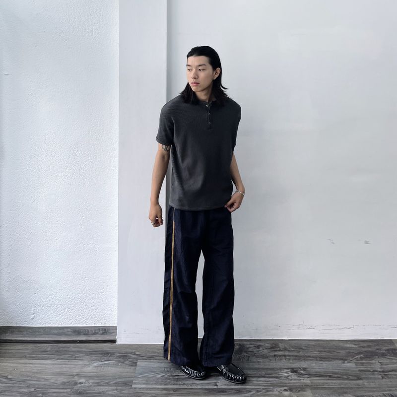 Mineral Grey Button-Neck Tee