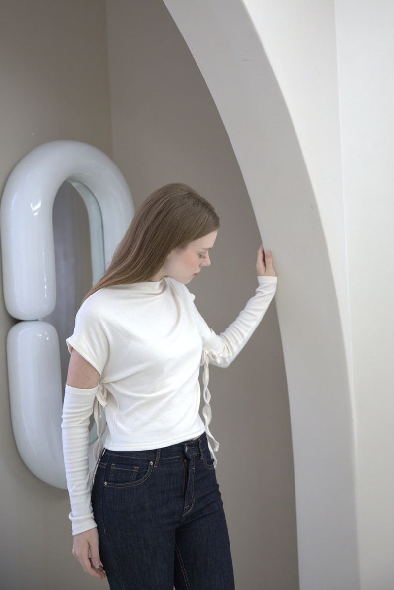 Half Neck Cut-out T-shirt Ivory
