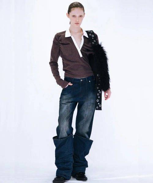 OVERLAP TUCK DENIM PANTS