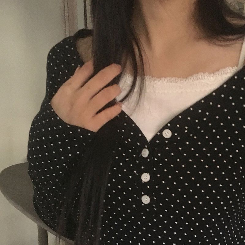 ソヤドットハーフボタンVネック長袖Tシャツ
