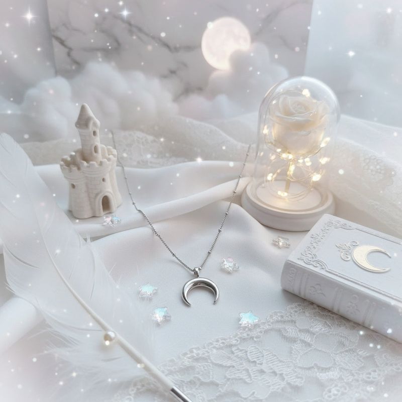 [Anti-tarnish/IDLE Shuhua Necklace] Upside Down Crescent Moon Pearl Layered Necklace - Silver