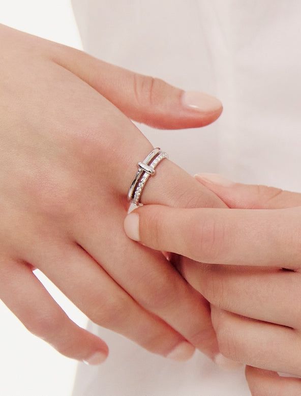 hyeres lor（イエール・ロール）の「26SS★ [Premium Plating] H-Link AB(W) Duo Line Pave Ring（Accessories）」