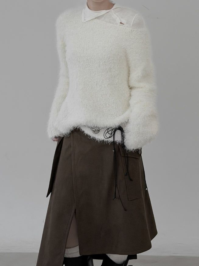 Open Button Slim Turtleneck