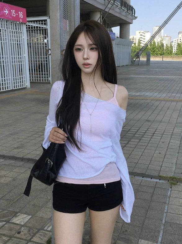 anyonemore（エニーワンモアー）の「26SS★ [MADE/Knit + Sleeveless Set] レチロールアップシースルーニットノースリーブセット（トップス）」