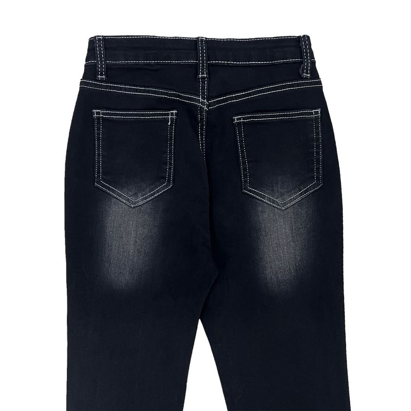 Color combination stitch gradient washed high waist spandex bootcut pants (Black)
