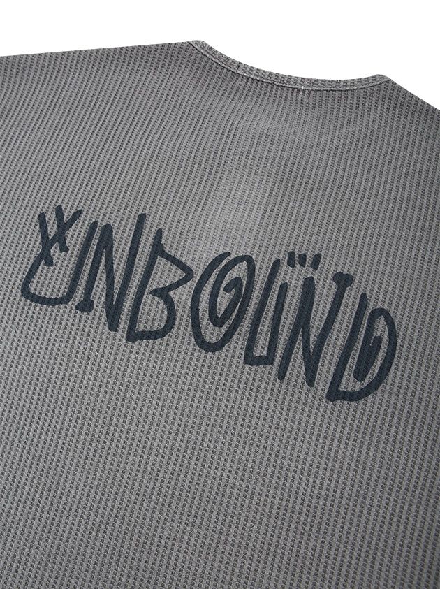 Damaged waffle button long sleeve t-shirts gray