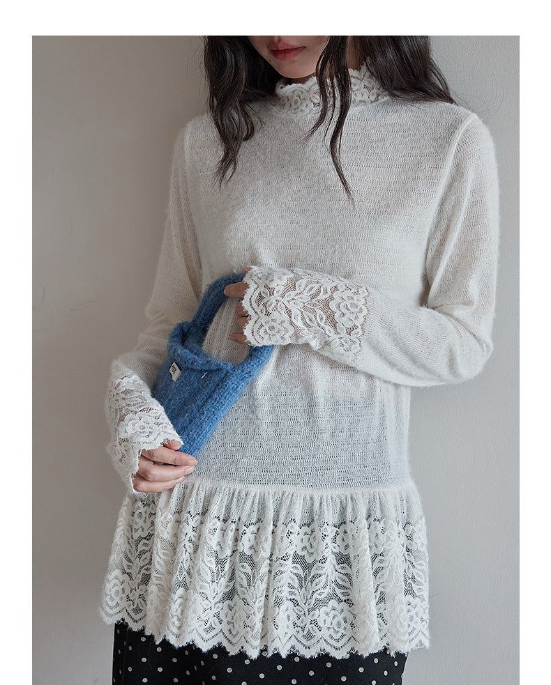 Romance Lace High-neck Knit Top