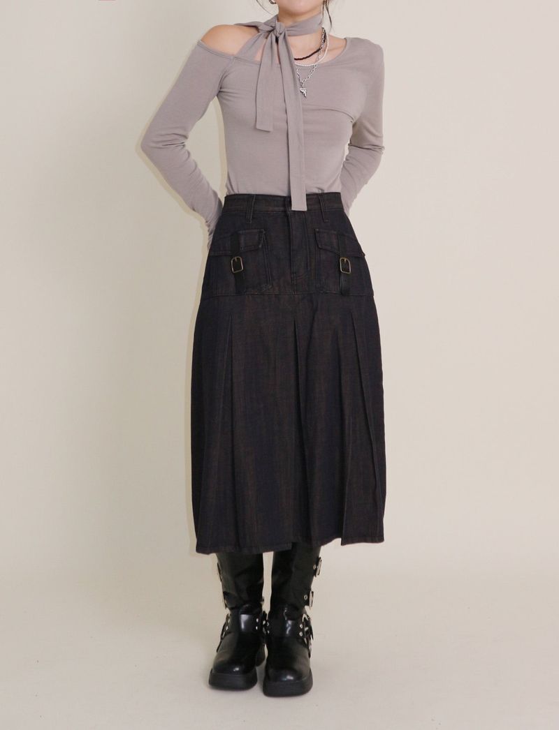 (Napping T-shirt) Euren One Shoulder Ribbon Tie Long-Sleeved Warmer T-Shirt