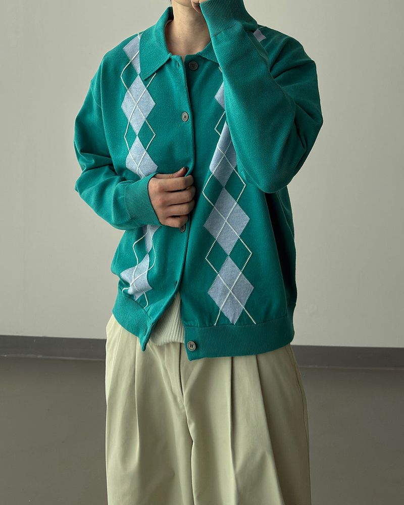 Thebel Argyle Knit Cardigan