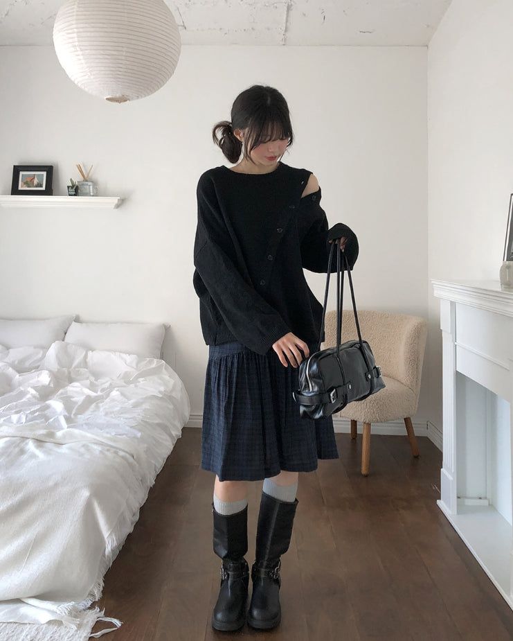 Kotori slit check midi skirt