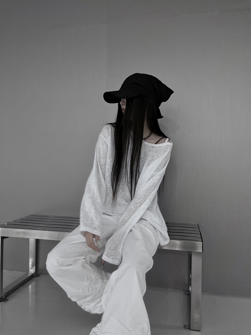 linen see-through long sleeve T (2color)