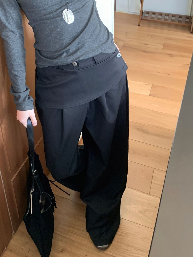 Close Pintuck Wrap Two Button High Waist Long Wide Pants