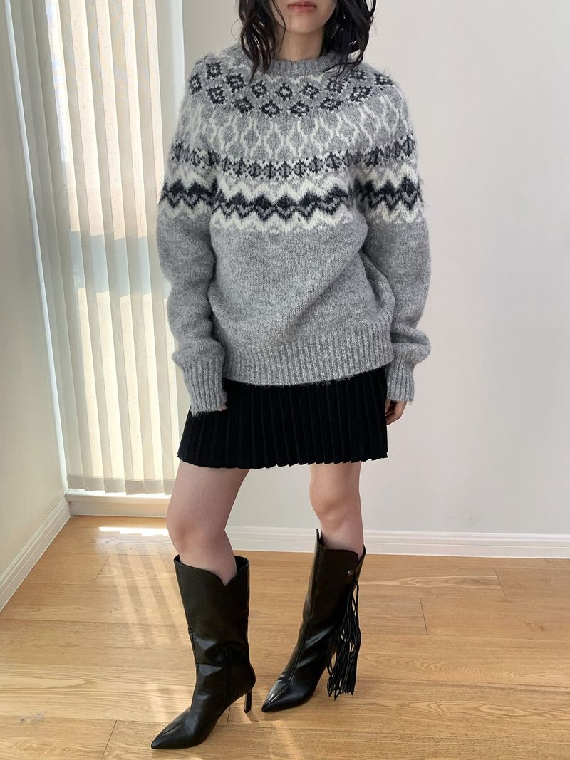 Irish Round Loose Fit Long Sleeve Knitwear