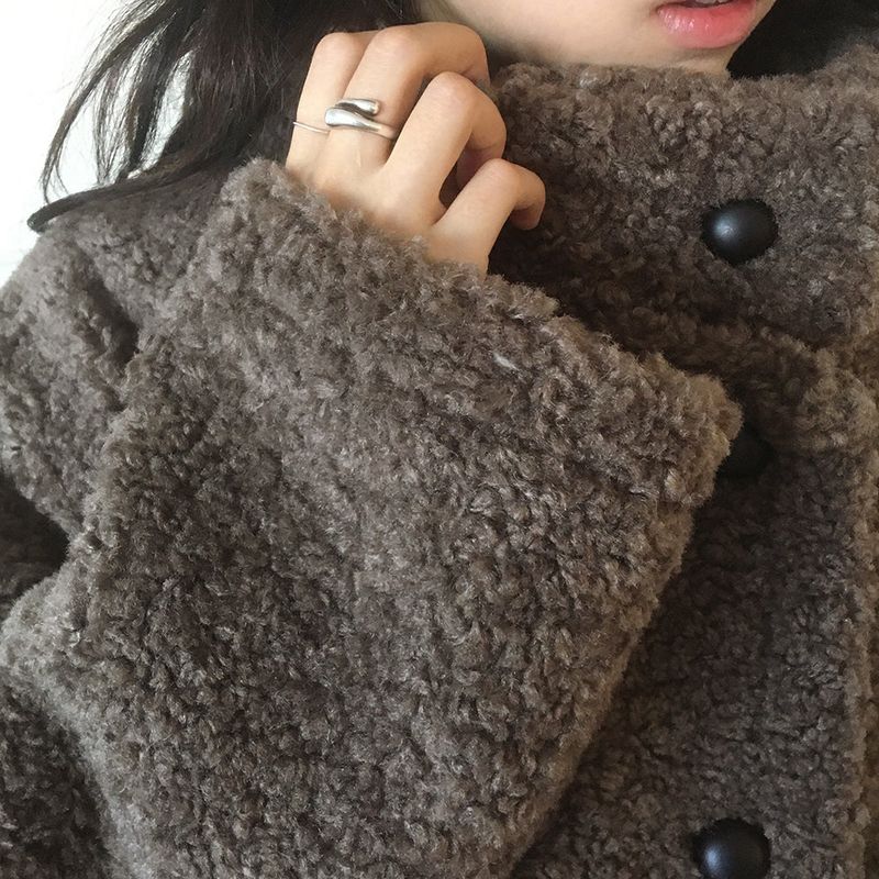 Hafe Wool Suede Button Half Coat Fur Jacket