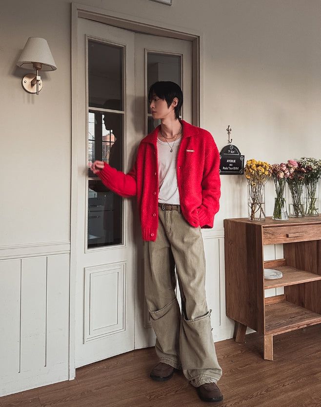 Martic Wool Collar Warmer Knit Cardigan