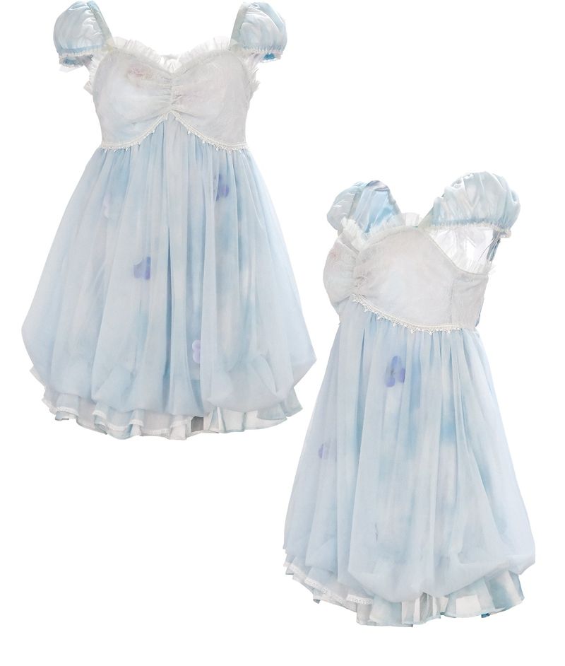 Rose Island Jellyfish Series Moonlight Girl Patchwork Lace Mesh Dress with Built-in Puffy Skirt