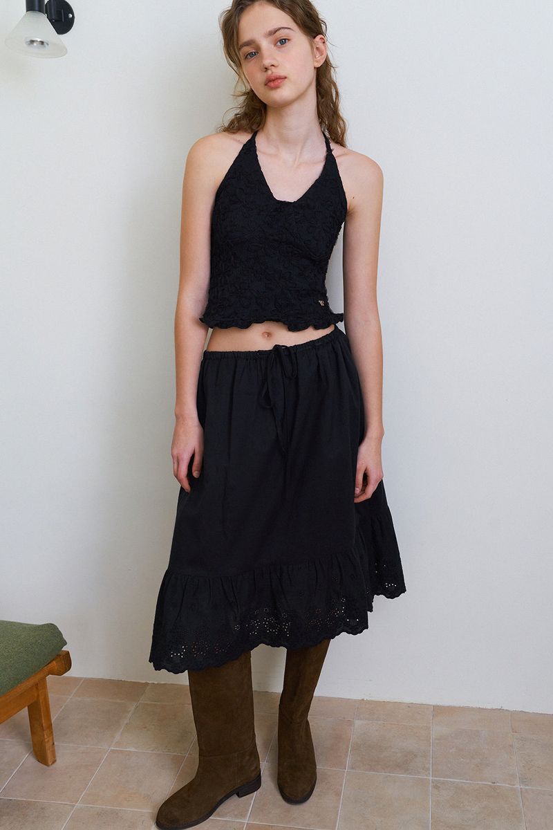 Flower pattern halter top_black