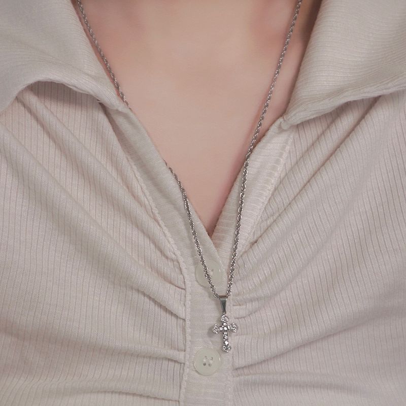 crystal stone cubic cross necklace