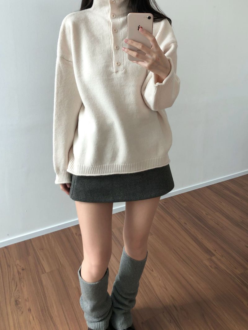 High-neck button knit (3 colors)