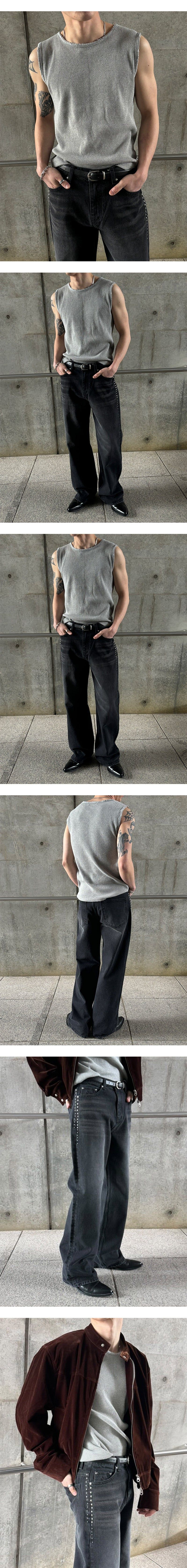 [Unisex] stud semi wide denim pants(2color)