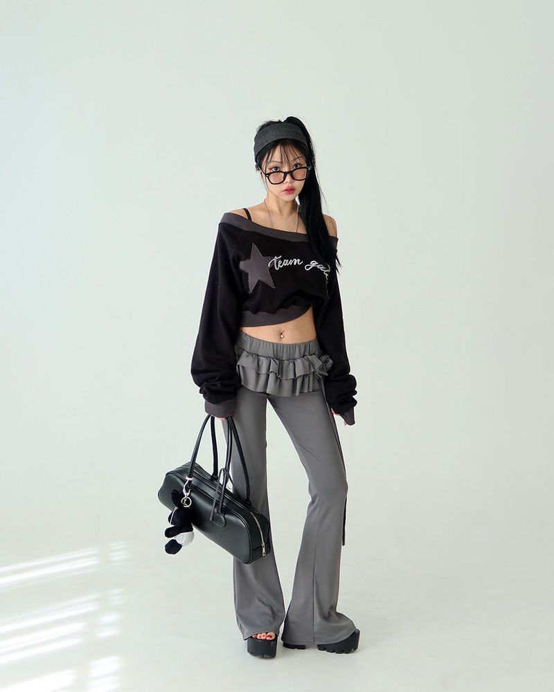 cancan frill layered bootcut pants