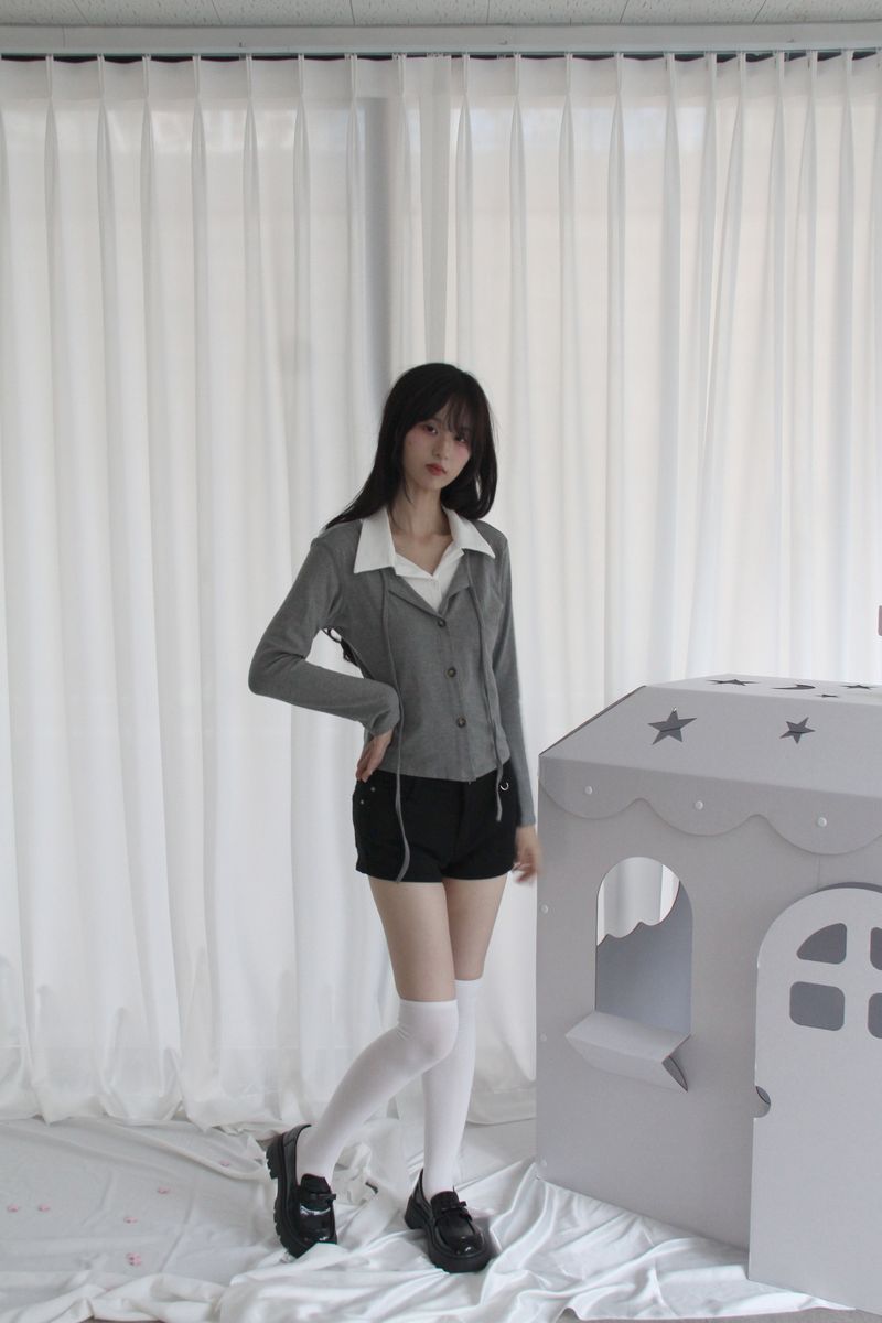Layered Double Collar Cardigan T-shirt (2color)