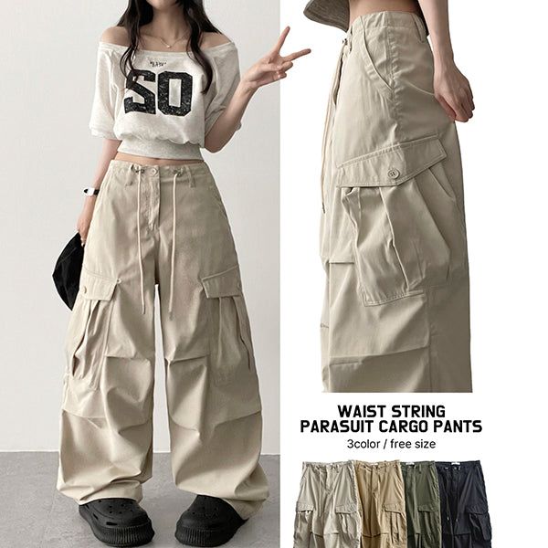 Waist String Parachute Cargo Wide Pants