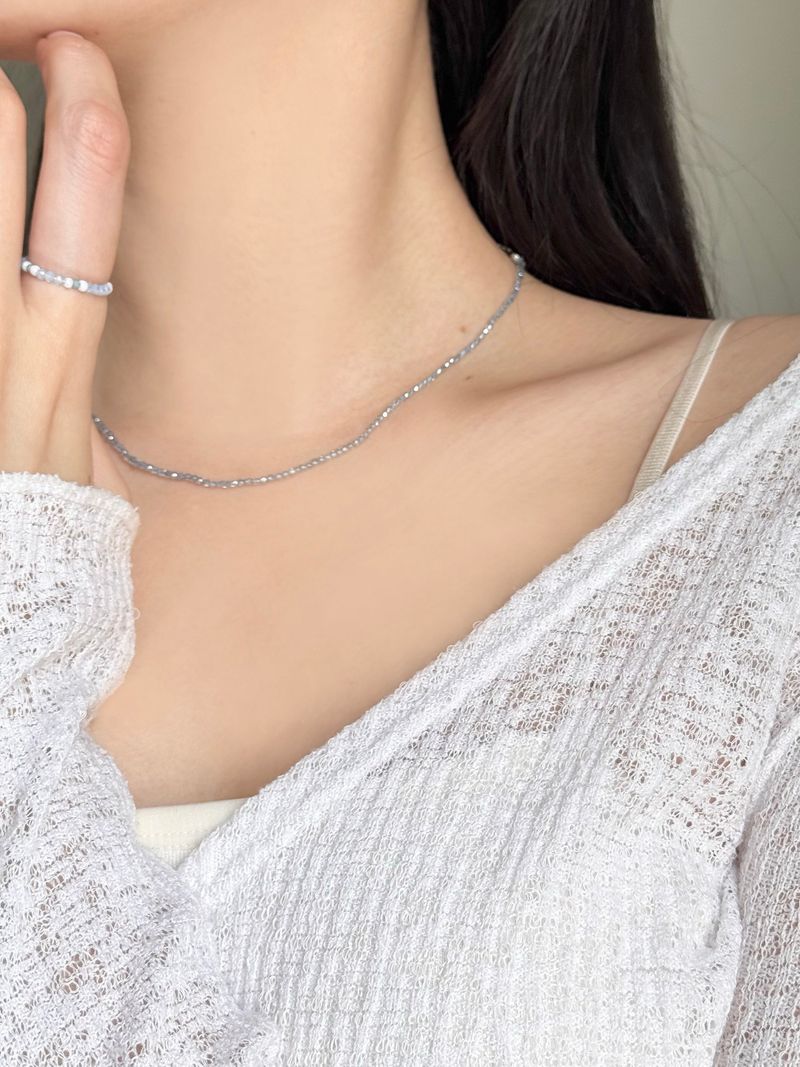 [Surgical Steel] Rain Beads Necklace Ring Set / 2 Colors / Summer White Blue Simple Daily
