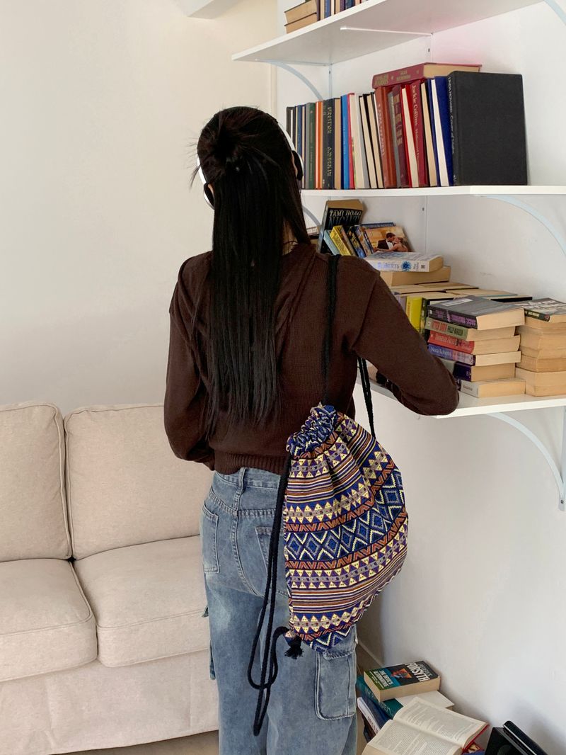 Rums Vintage Bohemian Pattern String Cotton Backpack