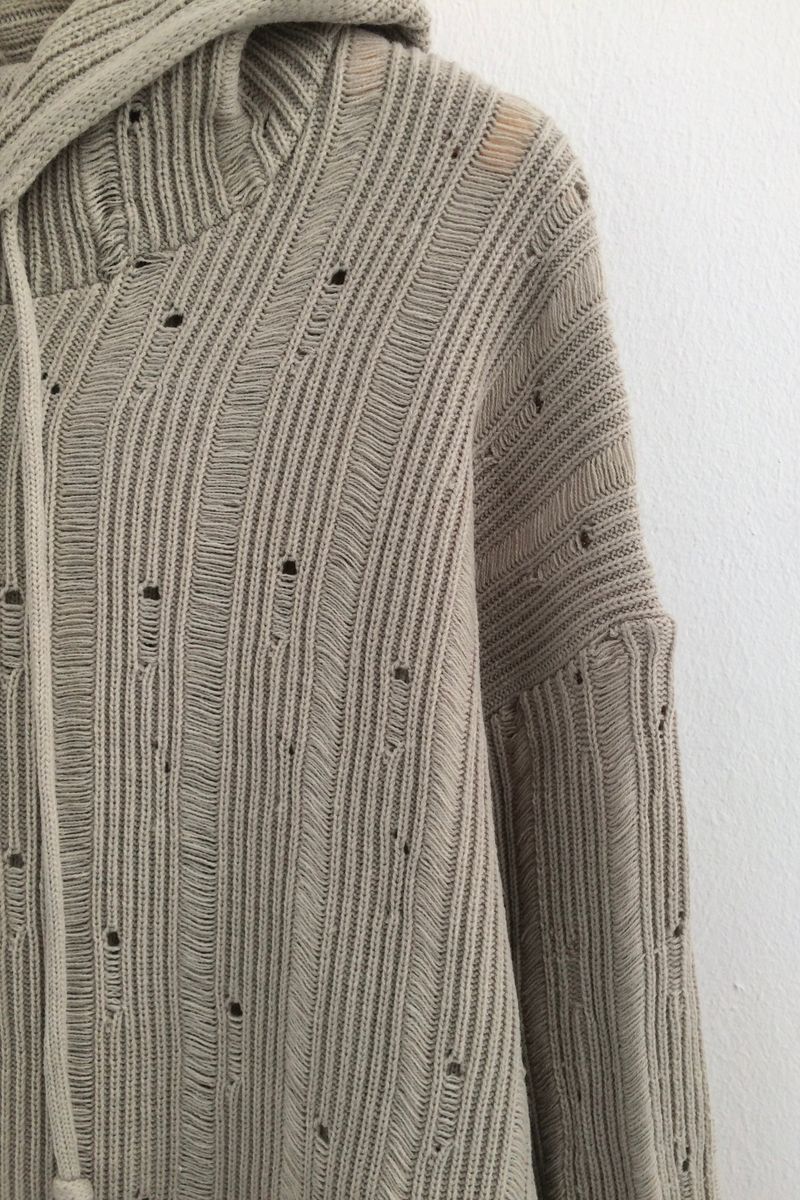 Punch Damage Hooded Knitwear Zip-Up