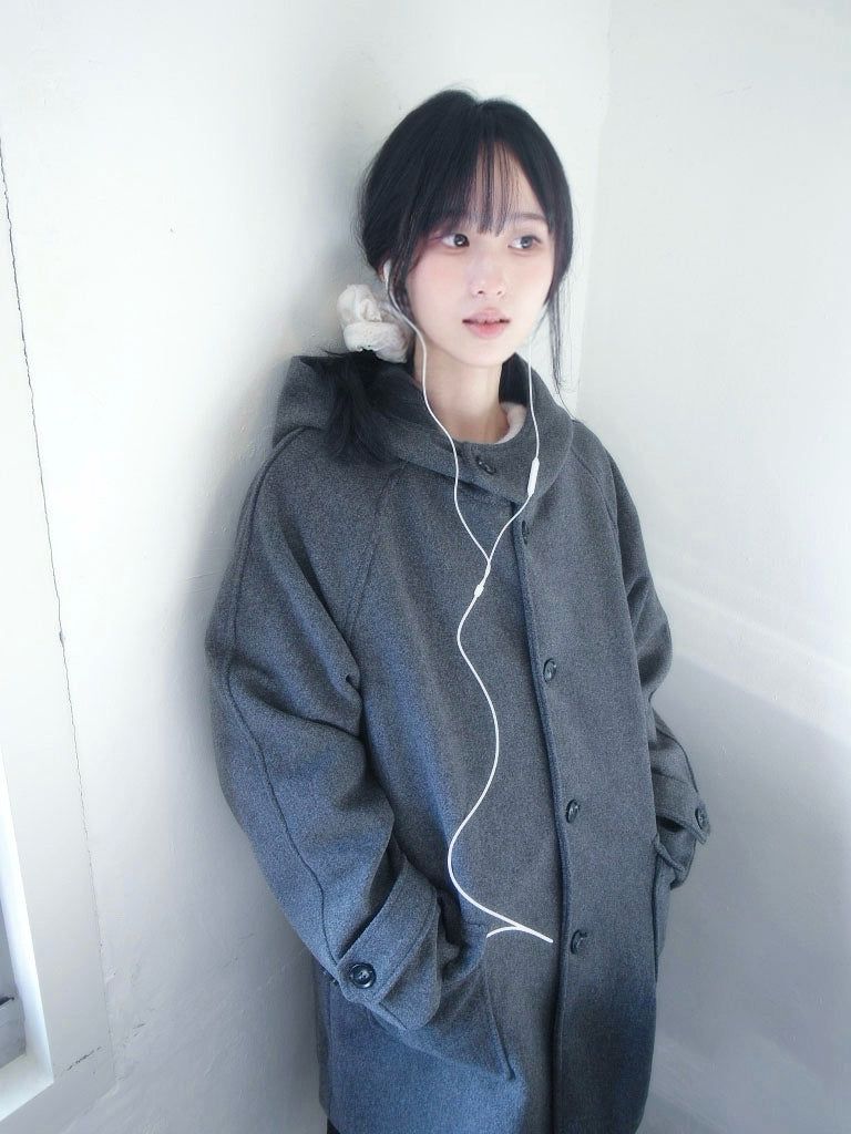 Half neck quilted wool half midi coat