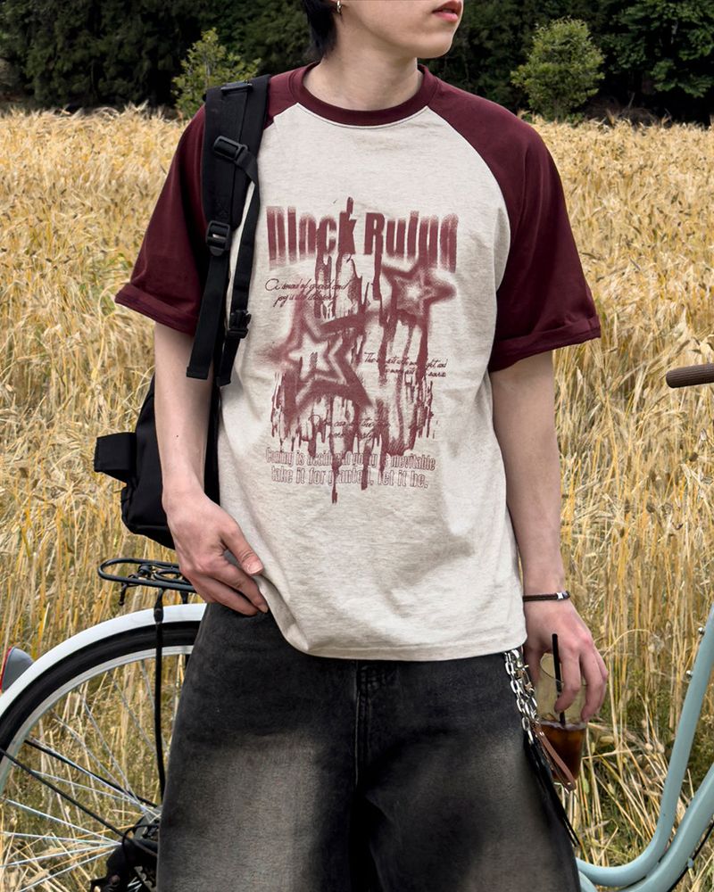 Stamune Printing Raglan Short Sleeve Tee