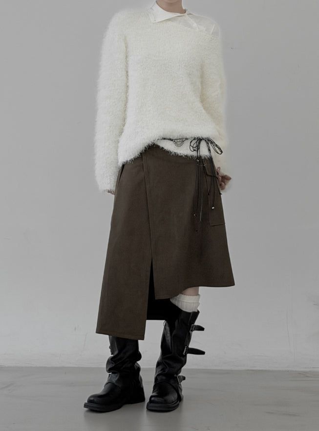 Alpaca Boat Neck Long Sleeve Knit
