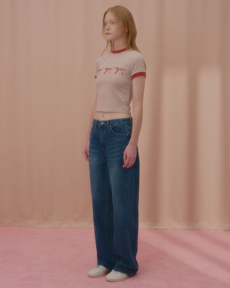 TRIPLE RIBBON RINGER TSHIRT-BEIGE