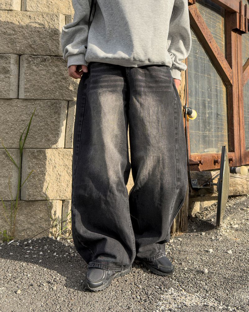 Mech side tuck wide denim pants