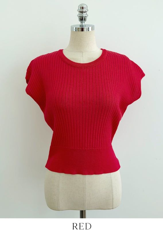 Kidden Round Neck Ribbed Cap Sleeve Knit