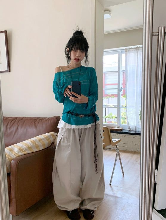 Libya Loose-Fit Boat Neck See-Through Knit