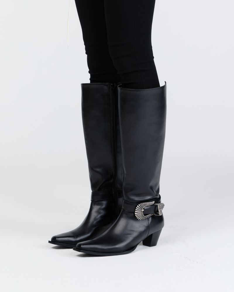 Western buckles long boots