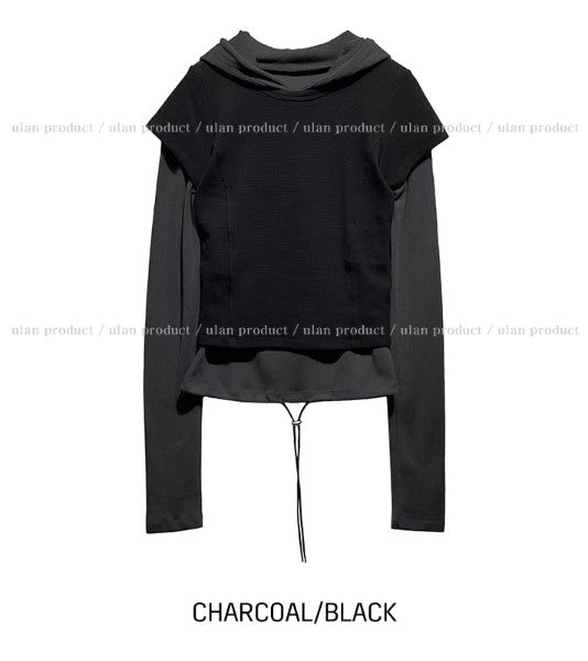 Mix Layered Waffle Hoodie Set