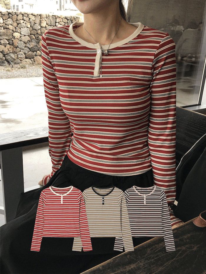 Very Striped Button Long Sleeve (3c)