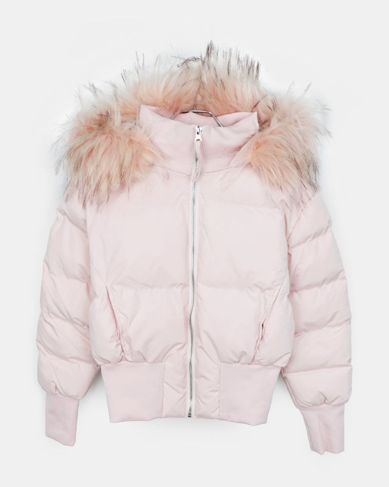 Eru Ribbed-hem Fur Hooded Short Padding Jacket