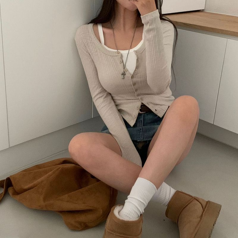 [BELLIDE MADE] Round Rib Slim Fit Cardigan