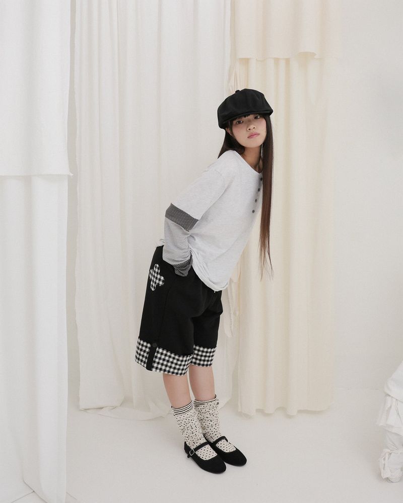 CHECK FOLDING BERMUDA SWEATPANTS