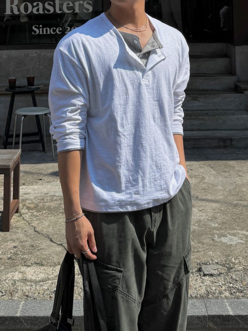Thorpe layered long-sleeve henley neck