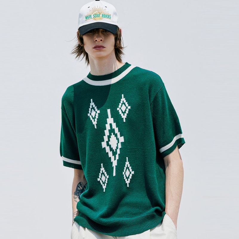NAVAJO PATTERN RINGER HALF KNIT GREEN