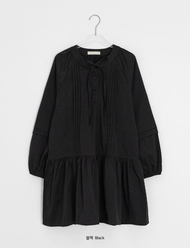 Rohigh Pintuck Shirring Layered Blouse One Piece