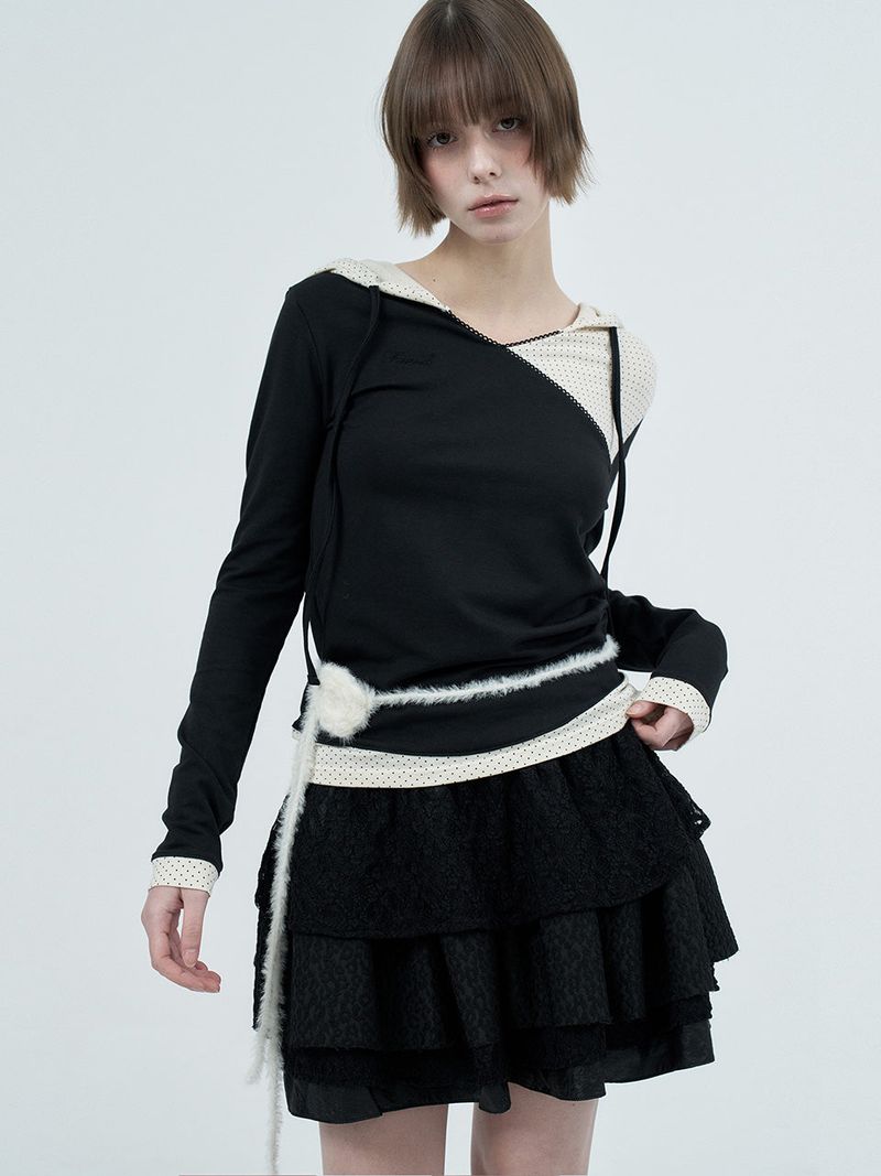 dot wrap layered hoodie / black
