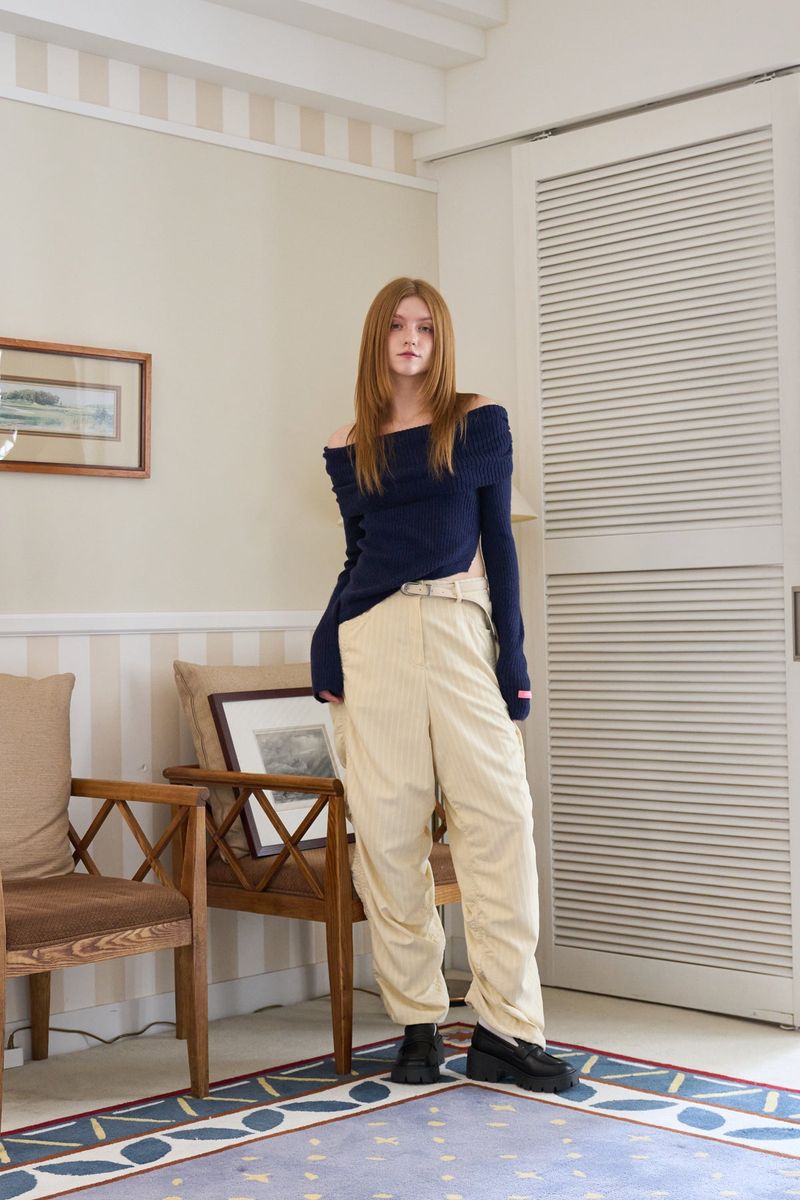 SHIRRING LONG PANTS CREAM