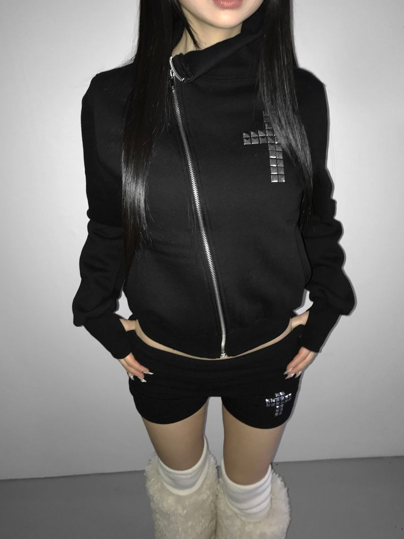 tuebe cross high neck zip-up(2 color)